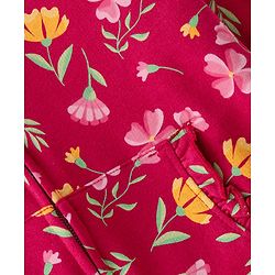 Babyhug Cotton Knit Full Sleeves Front Open Sweatjacket with Hood & Floral Print - Maroon