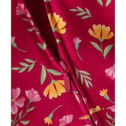 Babyhug Cotton Knit Full Sleeves Front Open Sweatjacket with Hood & Floral Print - Maroon