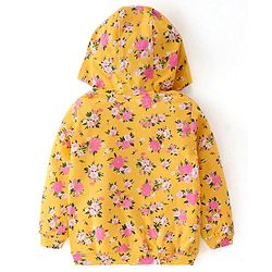 Babyhug Cotton Knit Full Sleeves Front Open Sweatjacket with Hood & Floral Print - Yellow