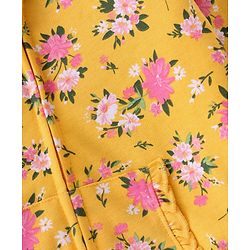 Babyhug Cotton Knit Full Sleeves Front Open Sweatjacket with Hood & Floral Print - Yellow