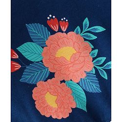 Babyhug Cotton Knit Full Sleeves Front Open Sweatjacket with Hood & Floral Print - Navy Blue