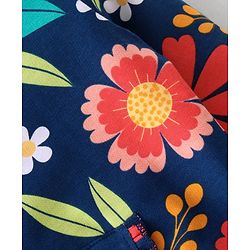 Babyhug Cotton Knit Full Sleeves Front Open Sweatjacket with Hood & Floral Print - Navy Blue