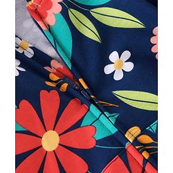 Babyhug Cotton Knit Full Sleeves Front Open Sweatjacket with Hood & Floral Print - Navy Blue