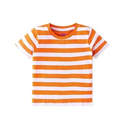 Babyhug Cotton Knit Truck Printed Dungaree with Half Sleeves Striped Inner Tee - Red & Blue