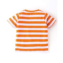 Babyhug Cotton Knit Truck Printed Dungaree with Half Sleeves Striped Inner Tee - Red & Blue