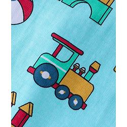 Babyhug Cotton Knit Truck Printed Dungaree with Half Sleeves Striped Inner Tee - Red & Blue
