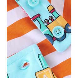 Babyhug Cotton Knit Truck Printed Dungaree with Half Sleeves Striped Inner Tee - Red & Blue
