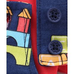 Babyhug 100% Cotton Knit Dungaree & Half Sleeves T-Shirt Set With Vehicle Print - Blue & Red