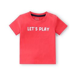 Babyhug 100% Cotton Knit Dungaree & Half Sleeves T-Shirt Set With Vehicle Print - Blue & Red