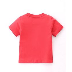 Babyhug 100% Cotton Knit Dungaree & Half Sleeves T-Shirt Set With Vehicle Print - Blue & Red