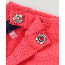 Babyhug 100% Cotton Knit Dungaree & Half Sleeves T-Shirt Set With Vehicle Print - Blue & Red