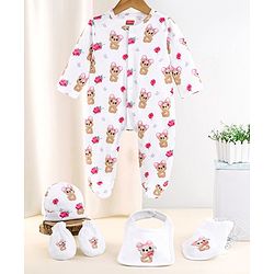 Babyhug 100 % Cotton Clothing Gift Set Animal Theme White - Pack of 5