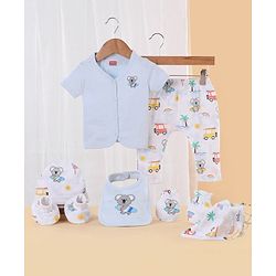 Babyhug 100 % Cotton Baby Clothing Gift Sets Animal & Vehicle Pack of 7 - Blue