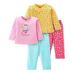 Babyhug Cotton Knit Full Sleeves Night Suit With Star & Elephant Print Pack Of 2 - Pink & Blue