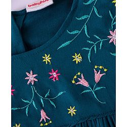 Babyhug Rayon Half Sleeves Woven Top with Floral Embroidery & Frill Detailing - Blue