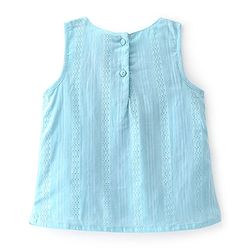 Babyhug Cotton Woven Sleeveless Top with Floral Embroidery - Light Blue