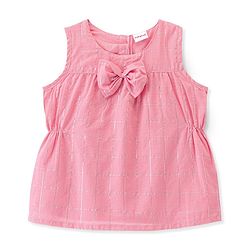 Babyhug Cotton Lurex Sleeveless Woven Top with Bow Detailing - Peach