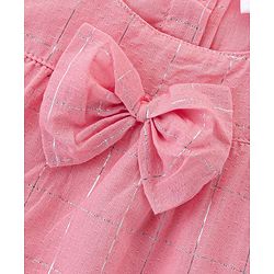 Babyhug Cotton Lurex Sleeveless Woven Top with Bow Detailing - Peach