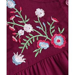 Babyhug Rayon Woven Half Sleeves Top with Floral Embroidery -Maroon