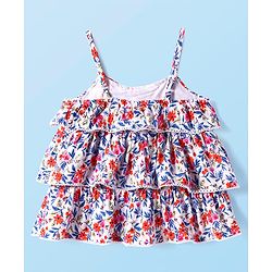Babyhug 100% Rayon Woven Sleeveless Top with Lace Detailing & Floral Print - White