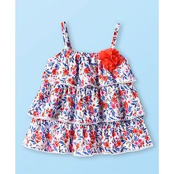 Babyhug 100% Rayon Woven Sleeveless Top with Lace Detailing & Floral Print - White