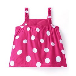 Babyhug Rayon Woven Sleeveless Top With Bow Applique & Polka Dot Print- Pink