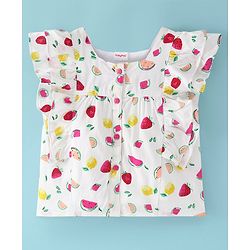 Babyhug Rayon Woven Sleeveless Top With Frill Detailing & Fruits Print - White