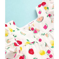 Babyhug Rayon Woven Sleeveless Top With Frill Detailing & Fruits Print - White