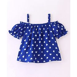 Babyhug Rayon Half Sleeves Woven Top with Heart Print - Navy Blue
