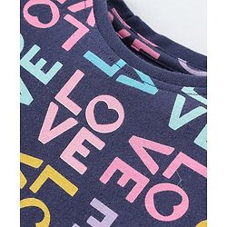 Babyhug Cotton Knit Full Sleeves Night Suit with Text Print- Navy Blue