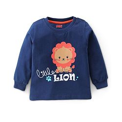 Babyhug Cotton Knit Full Sleeves Night Suit Lion & Strip Print -Blue & Red