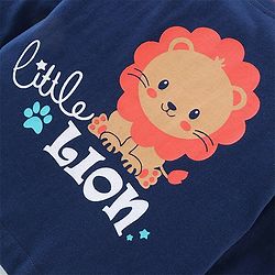 Babyhug Cotton Knit Full Sleeves Night Suit Lion & Strip Print -Blue & Red