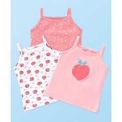 Babyhug 100% Cotton Singlet Slips Heart Print Pack of 3 - Red White & Peach