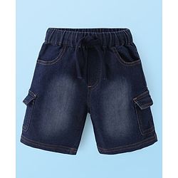 Babyhug Cotton Knit Half Sleeves Shirt & Denim Shorts Set With Toys Print - White Blue