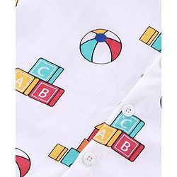 Babyhug Cotton Knit Half Sleeves Shirt & Denim Shorts Set With Toys Print - White Blue