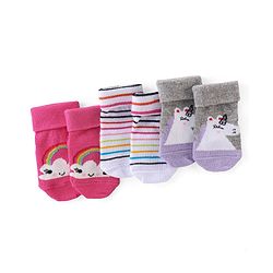 Cute Walk by Babyhug Anti Bacterial Anti Skid Ankle Length Socks Stripes & Unicorn Design Pack Of 3- Multicolor