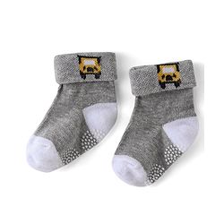 Cute Walk by Babyhug Anti Bacterial Cotton Knit Anti Skid Ankle Length Socks Strip Design Pack Of 3- Black & Grey