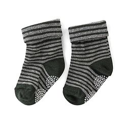 Cute Walk by Babyhug Anti Bacterial Cotton Knit Anti Skid Ankle Length Socks Strip Design Pack Of 3- Black & Grey