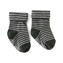 Cute Walk by Babyhug Anti Bacterial Cotton Knit Anti Skid Ankle Length Socks Strip Design Pack Of 3- Black & Grey