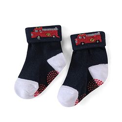 Cute Walk by Babyhug Anti Bacterial Cotton Knit Anti Skid Ankle Length Socks Strip Design Pack Of 3- Black & Grey