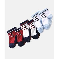 Cute Walk By Babyhug Anti Bacterial Anti Skid Ankle Length Socks Lace Print Pack Of 3 - Red Pink & Blue