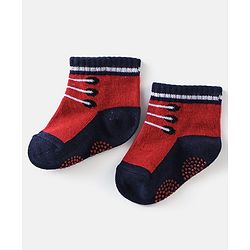 Cute Walk By Babyhug Anti Bacterial Anti Skid Ankle Length Socks Lace Print Pack Of 3 - Red Pink & Blue