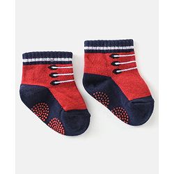 Cute Walk By Babyhug Anti Bacterial Anti Skid Ankle Length Socks Lace Print Pack Of 3 - Red Pink & Blue