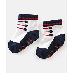 Cute Walk By Babyhug Anti Bacterial Anti Skid Ankle Length Socks Lace Print Pack Of 3 - Red Pink & Blue
