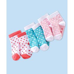 Cute Walk By Babyhug Anti-Bacterial & Anti- Skid Ankle Length with Heart & Dot Design Socks Pack of 3- Multicolour