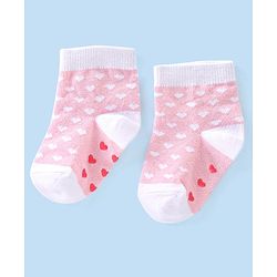 Cute Walk By Babyhug Anti-Bacterial & Anti- Skid Ankle Length with Heart & Dot Design Socks Pack of 3- Multicolour