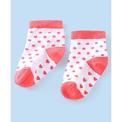 Cute Walk By Babyhug Anti-Bacterial & Anti- Skid Ankle Length with Heart & Dot Design Socks Pack of 3- Multicolour