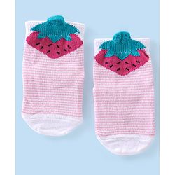 Cute Walk By Babyhug Anti-Bacterial & Anti- Skid Ankle Length with Fruit & Striped Design Socks Pack of 3- Multicolour