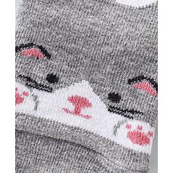 Cutewalk By Babyhug Anti Bacterial Anti Skid Ankle Length Socks Kitty Print - Grey & White