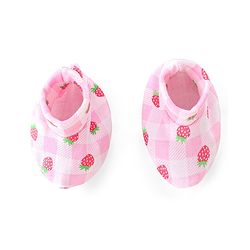 Babyhug 100% Cotton Knit Mittens & Booties Set Strawberry & Checks  Print- Pink
